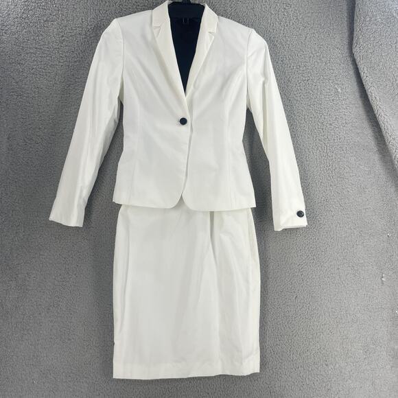 Calvin Klein Jacket Dress Set Womens 2 White Black Belted Sheath Blazer CS84016A - Picture 1 of 16
